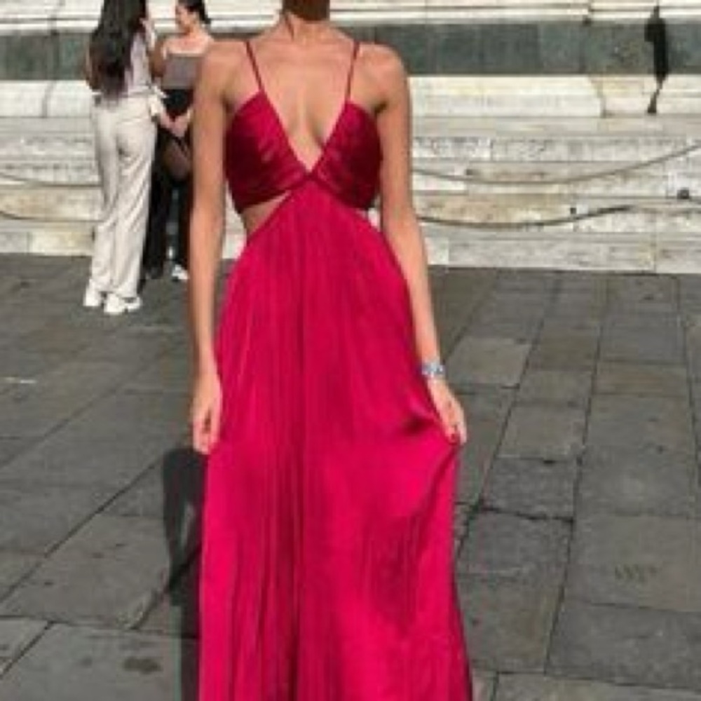 Zara NWT dress spaghetti maxi boho pleated satin flowy summer dress - med